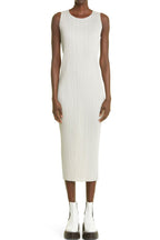 Classy Crew Neck Summer Shift Sleeveless Pleated Midi Dress - White