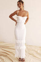 Classy Ruffle Sweetheart Broderie Anglaise Fitted Layered Maxi Sundress - White