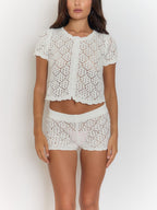 Clover Hollow Out Top & Mini Pant Set