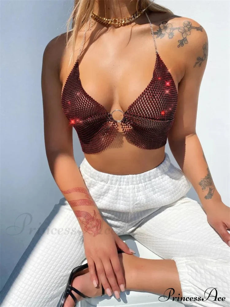 Halter Rhinestone Crop Tank Top