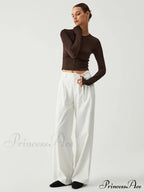 Cocoa Beans Long Trendy Sleeve Crop Shirt