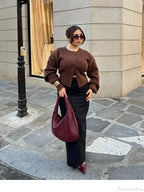 Coffee Color Round Neck Loose Cardigan
