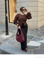 Coffee Color Round Neck Loose Cardigan
