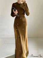 Coffee Print Bodycon Long Sleeve Dress