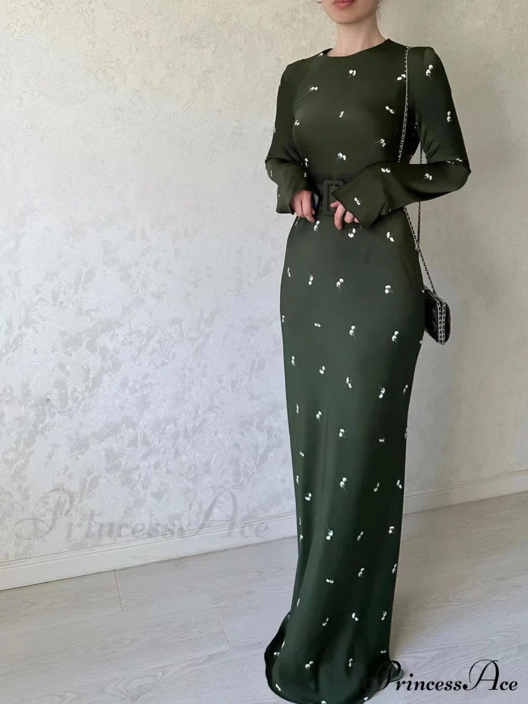Coffee Print Bodycon Long Sleeve Dress