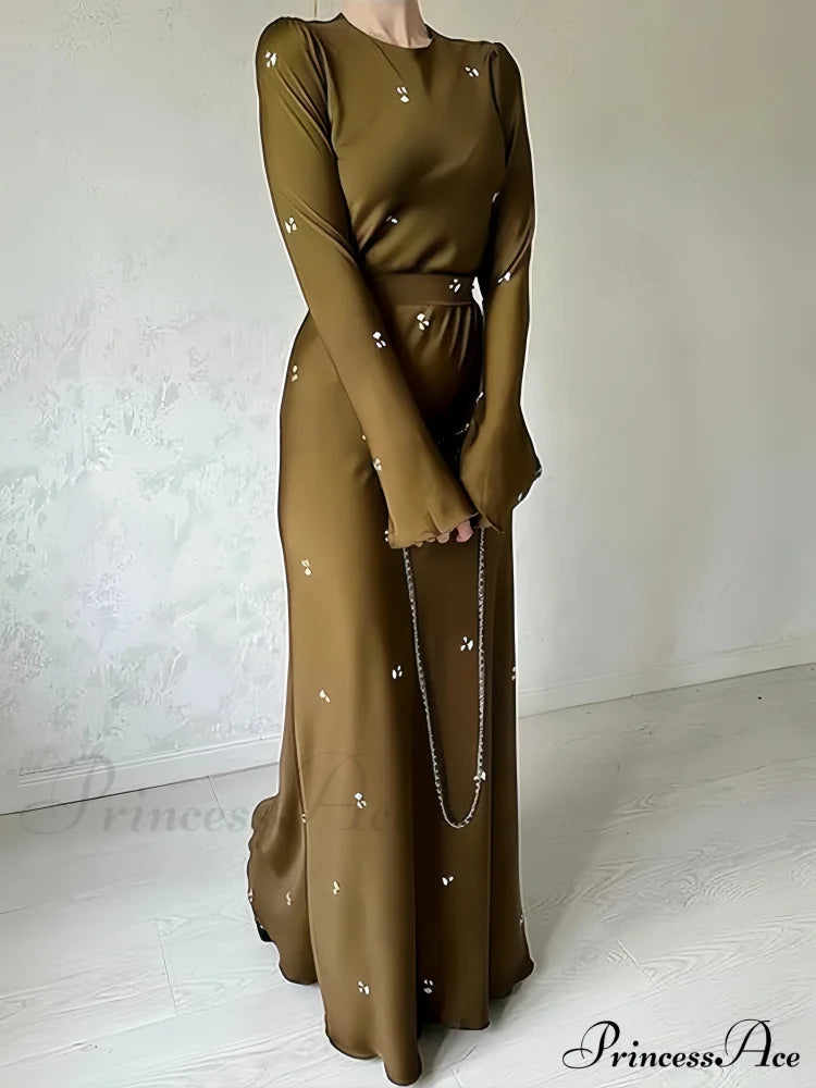 Coffee Print Bodycon Long Sleeve Dress