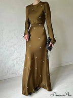 Coffee Print Bodycon Long Sleeve Dress