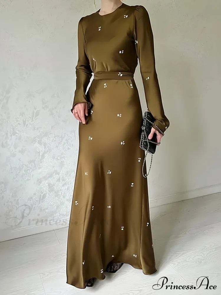 Coffee Print Bodycon Long Sleeve Dress