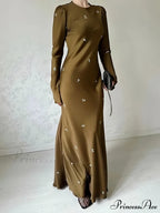 Coffee Print Bodycon Long Sleeve Dress