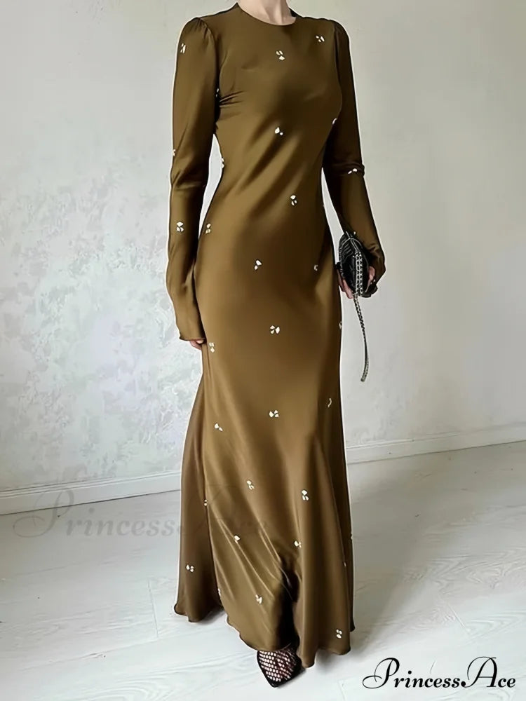 Coffee Print Bodycon Long Sleeve Dress