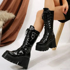 Cold Weather Style Mid Tube Platform Dark Boot