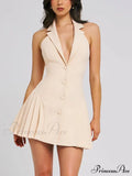 Collar Buttoned Backless Charming Suit Mini Dress