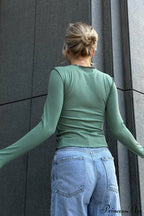 Color Block Ribbed Slim Crew Neck Long Sleeve Tee