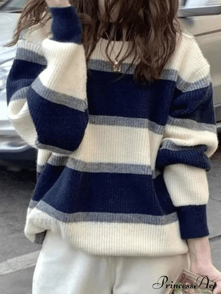 Color Block Striped Trendy Knit Crop Top