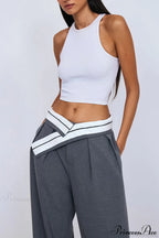 Color Block Wide Leg Tailored Pants