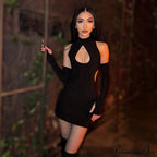 Color Chest Water Drop Hollow Tight Cut Out Mini Dress