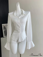Color Chiffon with Slim Blouse Flare Design Solid Arm Retro for Tunic Women