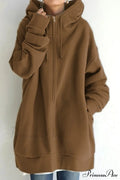 Color Hoodie Zipper Solid - Mid-length