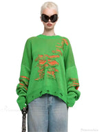 Colorblocking Torn Knit Pullover Sweater