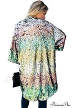 Colorful Mid-Length Stylish Sequin Cardigan
