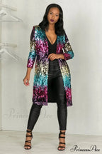 Colorful Mid-Length Stylish Sequin Cardigan
