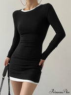 Contrast Binding Bodycon Long Modern Sleeve Knit Mini Dress