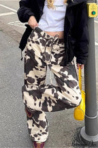 Contrast Color Cow Print Straight Casual Pants