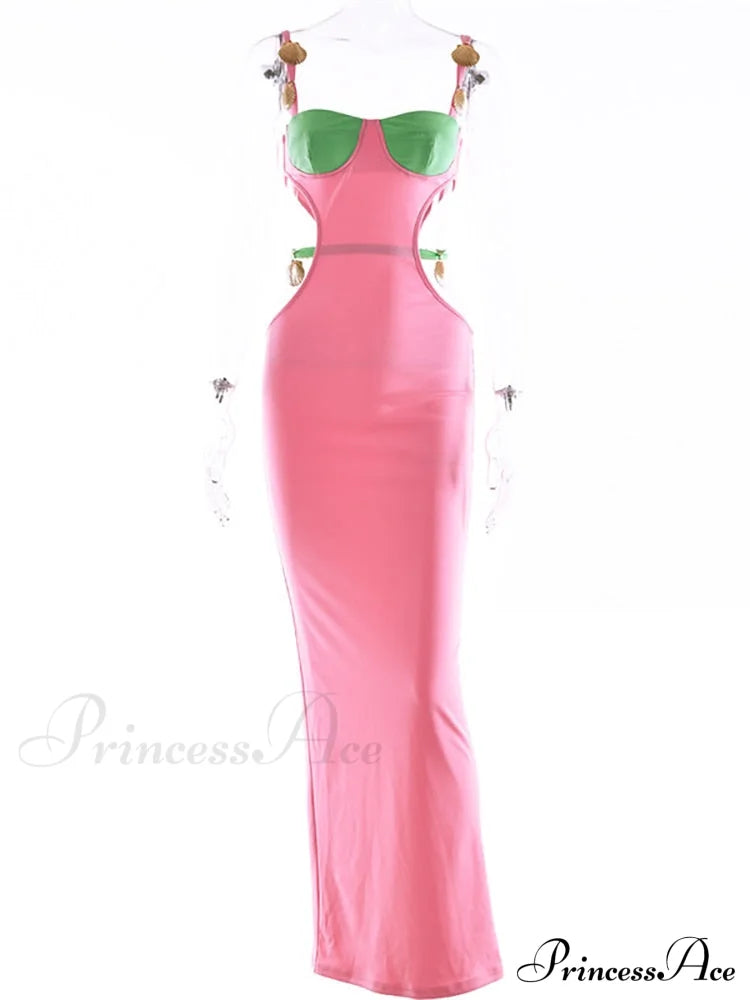 Contrast Color Side Charming Cut Charm Strap Dress