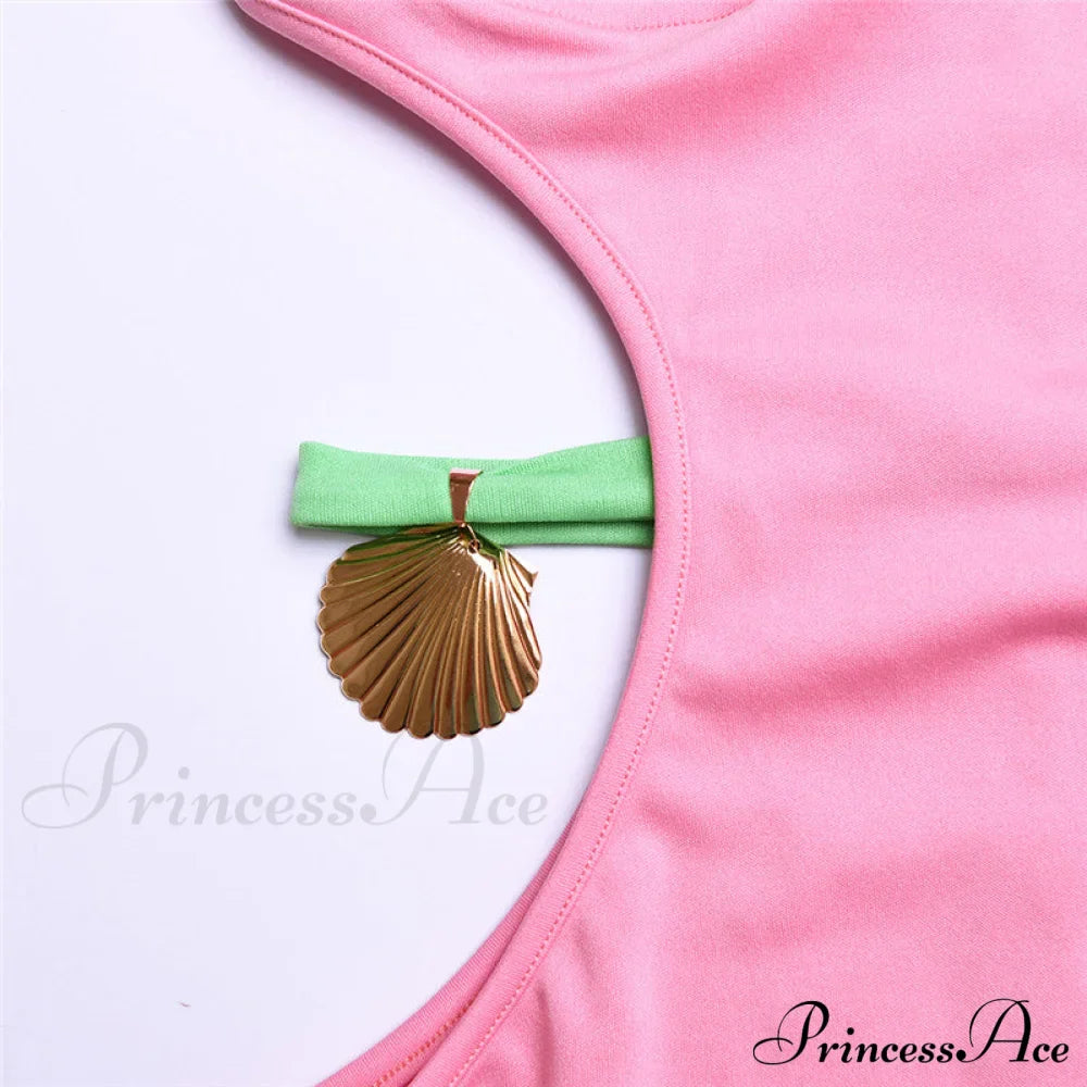 Contrast Color Side Charming Cut Charm Strap Dress