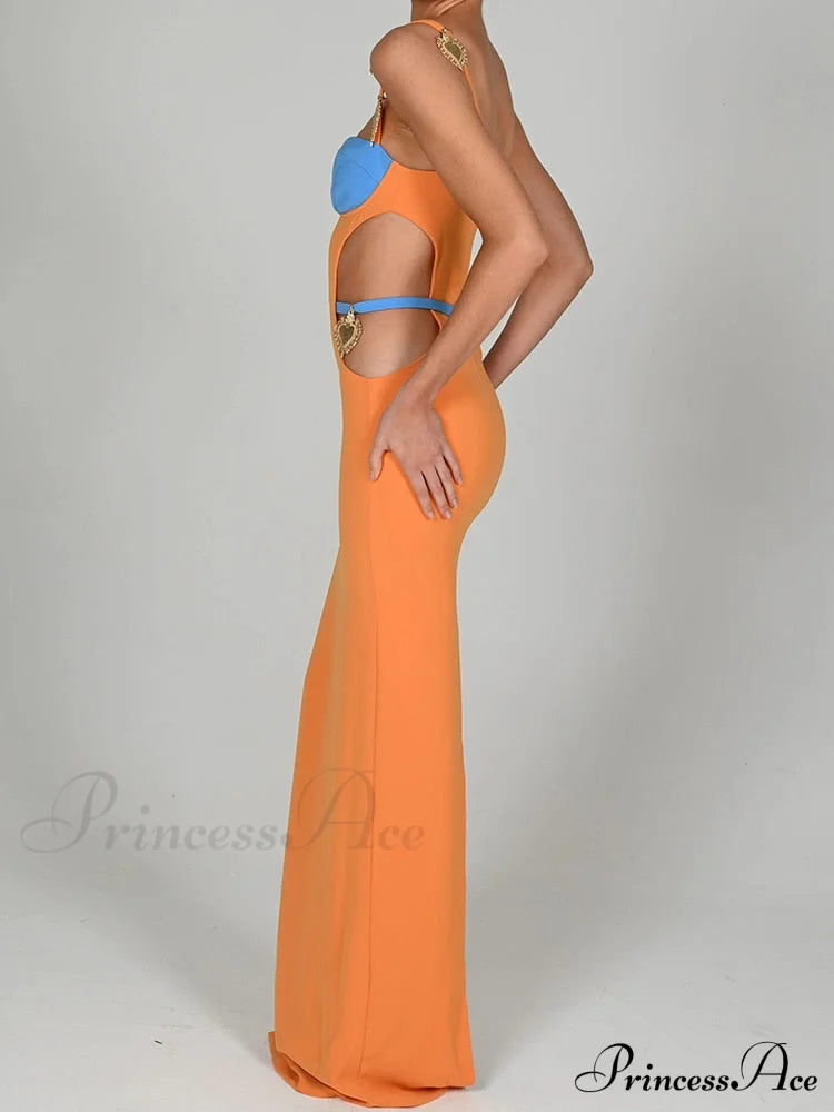Contrast Color Side Charming Cut Charm Strap Dress
