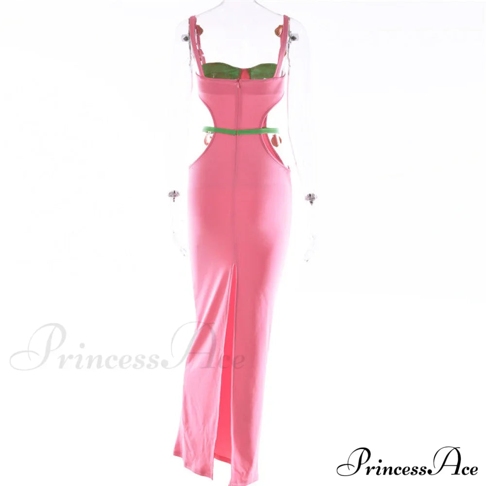 Contrast Color Side Charming Cut Charm Strap Dress