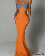 Contrast Color Side Charming Cut Charm Strap Dress