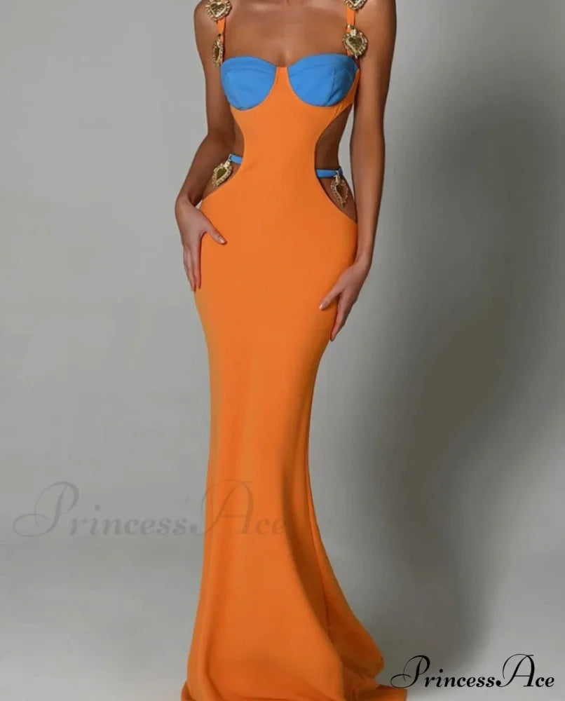 Contrast Color Side Charming Cut Charm Strap Dress
