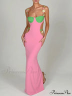 Contrast Color Side Charming Cut Charm Strap Dress