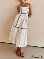 Contrast Color Trim Charming Adjustable Straps Midi Dress
