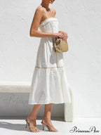 Contrast Color Trim Charming Adjustable Straps Midi Dress