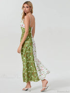 Contrast Color V-neck Spaghetti Strap Slip Floral Dress
