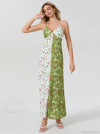 Contrast Color V-neck Spaghetti Strap Slip Floral Dress