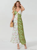 Contrast Color V-neck Spaghetti Strap Slip Floral Dress
