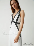 Contrast Lace Graceful Satin Long Dress