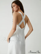 Contrast Lace Graceful Satin Long Dress