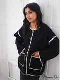 Contrast O Neck Loose Elegant Long Sleeves Winter New Stylish Fashionable Coat