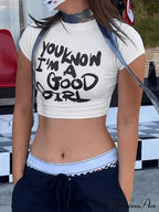 Contrast Short Sleeve Trendy Logo Graphic Oversized Tee