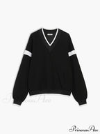 Contrast Trim Graceful Oversized Sweatshirt