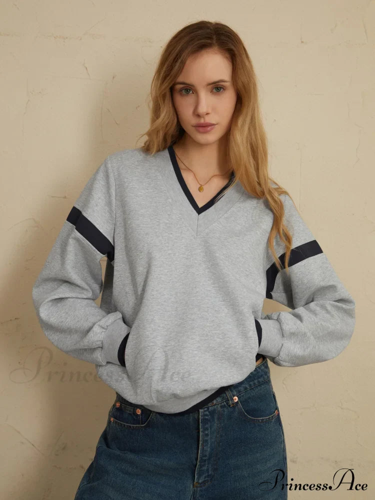 Contrast Trim Graceful Oversized Sweatshirt