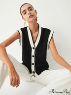 Contrast Trim Graceful Sweater Vest