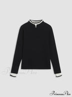Contrast Trim Mock Trendy Neck Knit Top