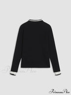 Contrast Trim Mock Trendy Neck Knit Top