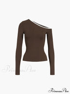 Contrast Trim Off Trendy Shoulder Long Sleeve Shirt