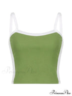 Contrast Trim Rib-Knit Trendy Crop Cami Top